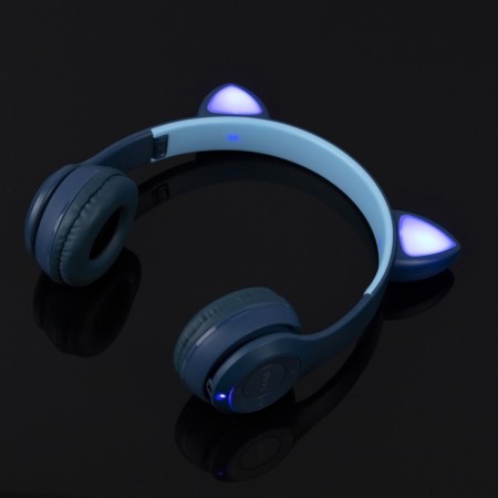 P47M headphones, wireless, full -size, BT, Microsd, microphone, AUX, with ears, blue-10