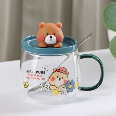 Glass mug with a ceramic lid and a spoon of Teddy, 350 ml-6