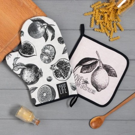 Kitchen "Love Healthy" mittens of 20x28cm, 19x19cm tack, 100% HL