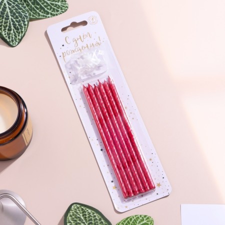 Candles for the cake "Classic" with a stand, 13 cm, 6 pcs, ruby-4