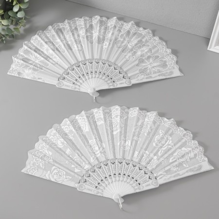 Fan h = 21 cm "flowers", white