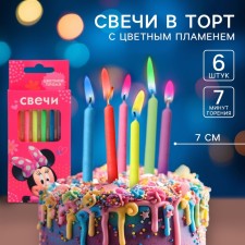 A set of candles in a cake 6 pieces, with a colored flame, Minnie Mouse