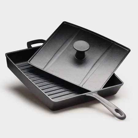 The frying pan is a corrugated cast iron with a lid - the presstahl press, 27x27 cm
