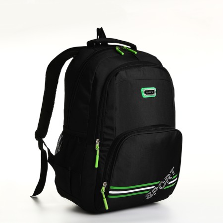 Youth backpack with a zipper, 4 pockets, black/green color-2