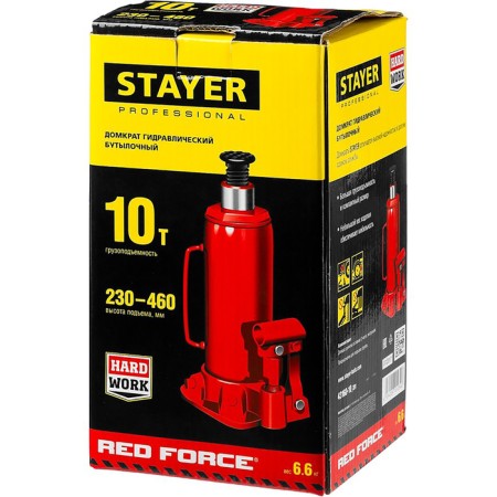 Stayer jack "Red Force" 43160-10, hydraulic, bottle, 10t, 230-460 mm-5
