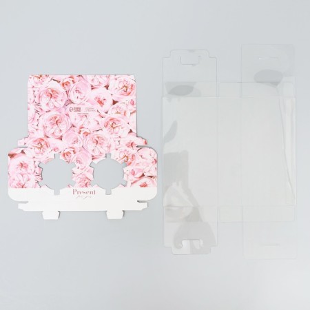 Capcake box, confectionery packaging, 2 cells "Pink flowers", 16 x 8 x 11.5 cm-4