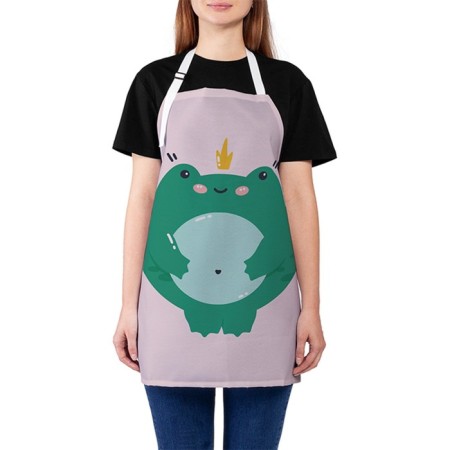 Apron kitchen with a “contented frog” photo print, adjustable, size OS