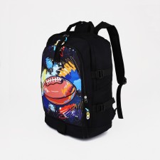 Young backpack from textiles on lightning, 3 pockets, black color