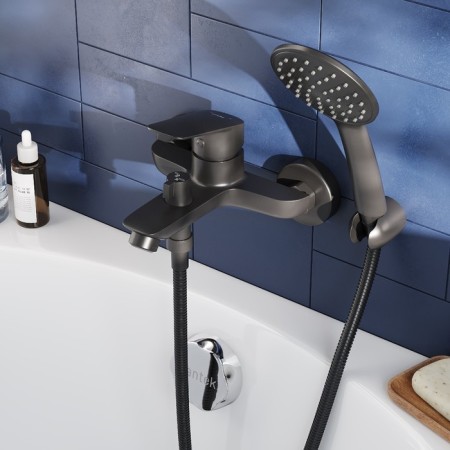 Santek bathtub "Taos", short surplus, with accessories, black matte-2