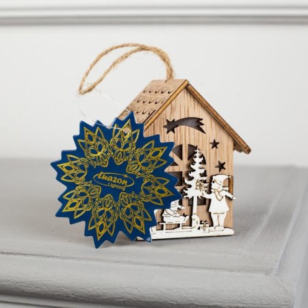 Christmas tree toy "House with children", from batteries, glow warm white-3