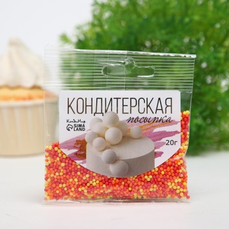 Sprinking confectionery "beads": orange, yellow, red, 20 g-1