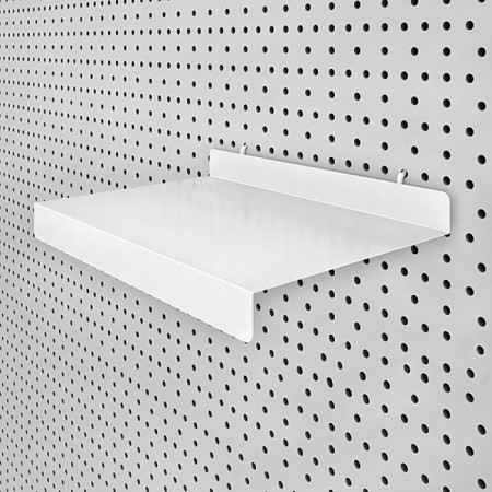 Metal shelf for a perforated chipboard panel, 300 × 200 mm, white color