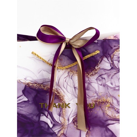 Gift laminated "marble" gift, purple with a bow, 25 x 20 x 12 cm-2