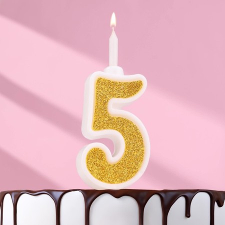 Candle for Cake "Super Blood", 10.4 cm, number "5", gold sparkle