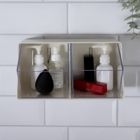 Organizer for storage, 2 sections, 22.5 × 13.5 × 12 cm, milk/transparent color-5