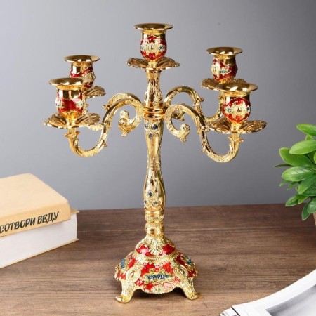 Summary Metal for 5 candles "rose on green" color gold 32x30x30 cm-1