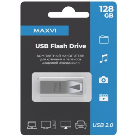 USB flash drive 128 GB Maxvi MK2 Metallic Silver Monolith, metal / FD128GBUSB20C10MK2 1069871