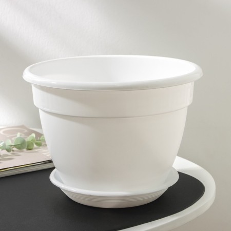 Pot for flowers with a pallet "Antik", 3.6 l, d = 22 cm, white color-1