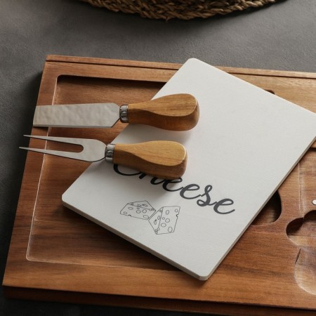 Set for supplying cheese "Marble", 2 knives, square board, acacia-2