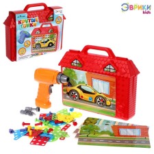 Designer in the Cool Racing suitcases, with an electric screwdriver, 4 cards, 57 parts