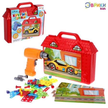 Designer in the Cool Racing suitcases, with an electric screwdriver, 4 cards, 57 parts