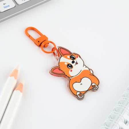 Acrylic corner keychain "Corgi" with carbine, 5 x 3.5 cm-3