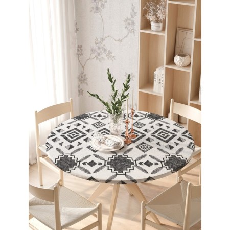 The tablecloth “Aztec drawings”, round, oxford, elastic band, size 140x140 cm, diameter 105-120 cm-1