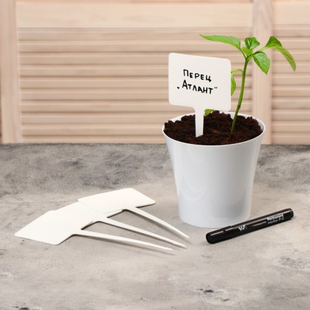 Garden signs for marking, 22 cm, with marker, set of 8 pcs., Plastic, white-2