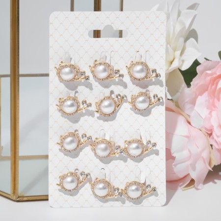 Brooch "Snail" with a pearl, white color in gold (indivisible packing 12 pcs., Price per pcs.)-1