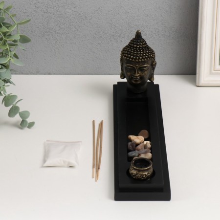 Buddha's head stand under incense sand+aroma -fingernail+stones 29x7x11.5 cm-5
