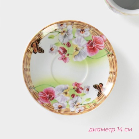 Service Tea ceramic shade "Garden Courtyard", 4 items: 2 cups 200 ml, 2 saucers d = 14 cm-4