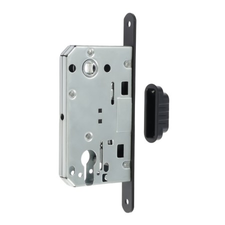 The latch is flattened magnetic, under the Lockland ZLK4BL cylinder, black color is black-2