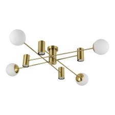 Ceiling EVOLUCE lamp. Sle1105-302-08. Raito. 8x5+60 watts, GU10+E27, 4000K, 120x120x20 cm, brass color