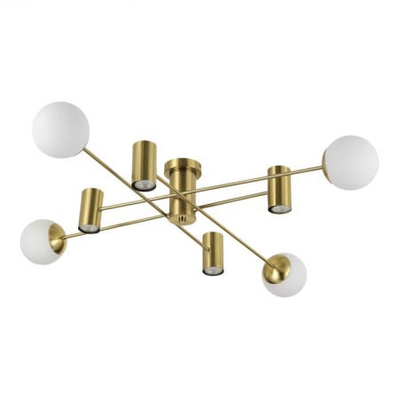 Ceiling EVOLUCE lamp. Sle1105-302-08. Raito. 8x5+60 watts, GU10+E27, 4000K, 120x120x20 cm, brass color