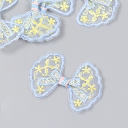 Decor for creativity Textile Embroidery "Bow in flower-yellow flowers" 7x5.5 cm-1
