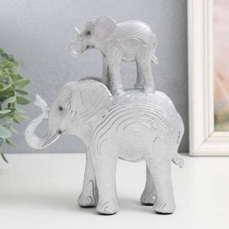 Polystone souvenir "Silver elephant with an elephant on the back - the pattern of the leaves" 16x7x19.5 cm
