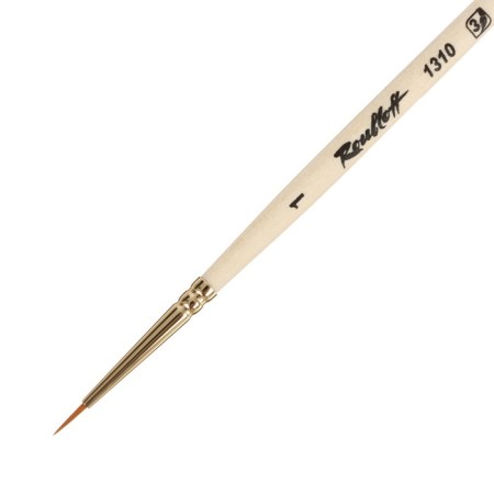 Synthetic brush, round, hard, shortened insert, rubloff series 1310 No. 1, short handle is saturated with varnish, yellow clip-1