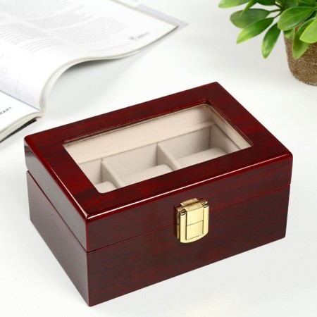 Casket wood for clock 3 departments "Red-brown" varnish 8x16.5x11 cm