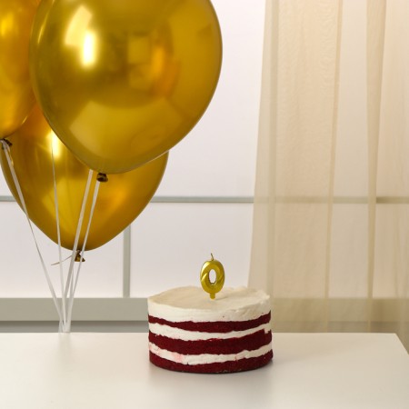 Set of candle in cake + 5 balls, number 0, gold-1