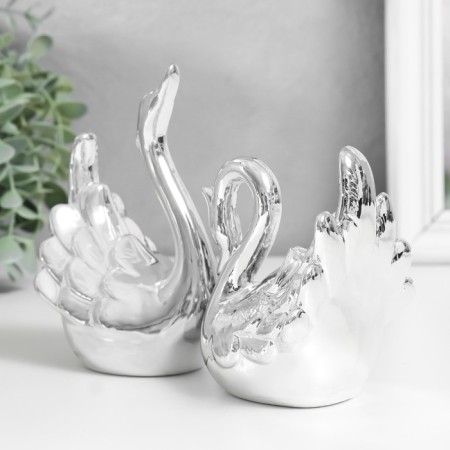 Souvenir Ceramics "Two Swan - Love" Silver Set 2 pcs 9.2x8.3 8x7.2x12.5 cm-2