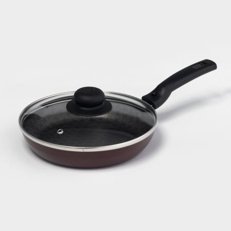Alpha pan, d = 20 cm, removable handle, glass cover, anti -stick coating, burgundy color