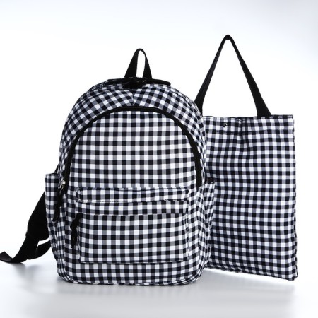 Set a youth backpack from textiles, a shoper bag, white/black color