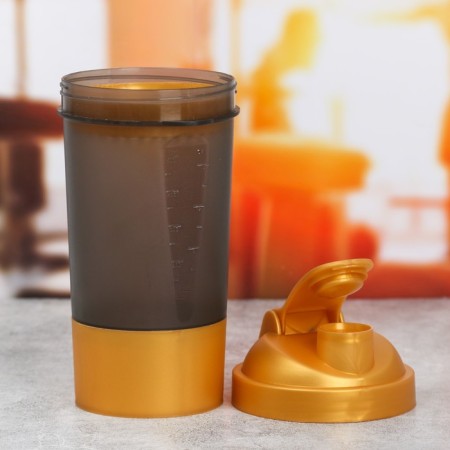 Sports shaker with a bowl for protein, black-gold, 500 ml-2