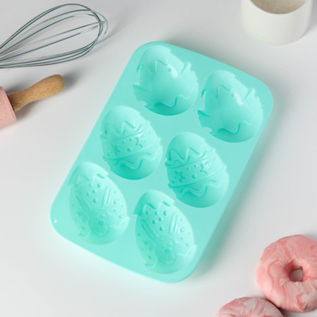 The form for baking the share "Easter. Easter rabbit ", silicone, 27 × 17 cm, 6 cells, mint color-1