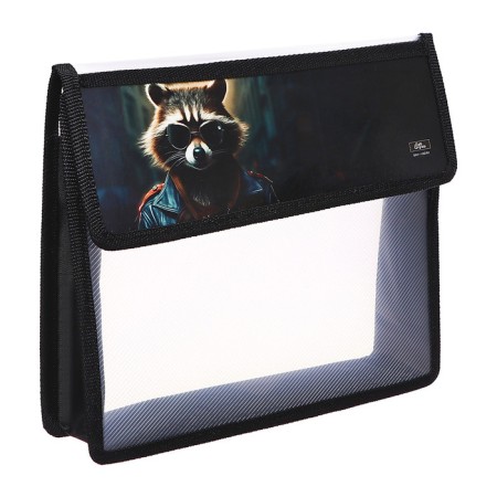 A5 notebook folder (230 x 190 x 50 mm), with Velcro valve, plastic/textiles, calligrata, "raccoon"