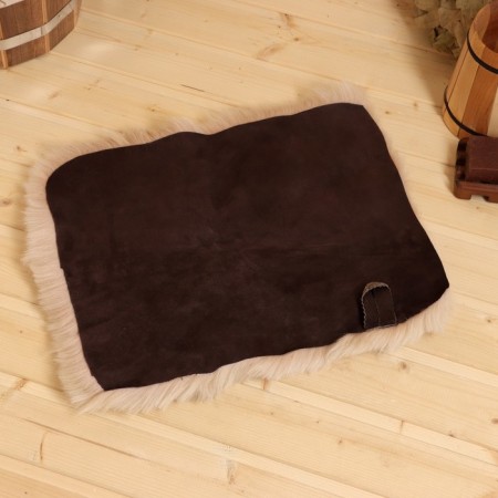Bath mat with sheepskin, brown 40x30 cm