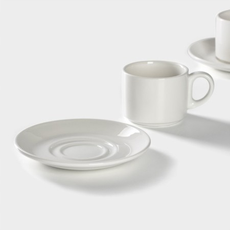 Set of Porcelain Magistro Basic Bistro, 4 objects: 2 cups 200 ml, 2 saucers d = 15 cm, white color-4