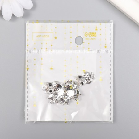 Decor for creativity metal, rhinestones "owl" silver 1.2x2 cm-3