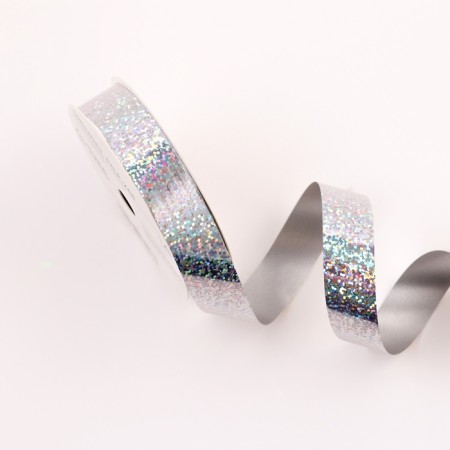 Holographic tape for decor and gifts, silver, 2 cm x 50 m-1