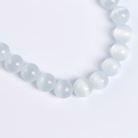 Beads made of natural stone "Cat Eye" set of 50 pcs., 1pc. - 8 mm, white